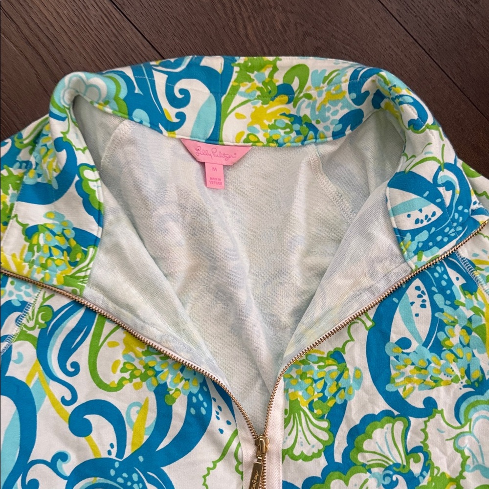 Lilly Pulitzer Sweatshirt Womens Medium Skipper Popover 1/2 Zip Crystal Coast - Picture 2 of 7